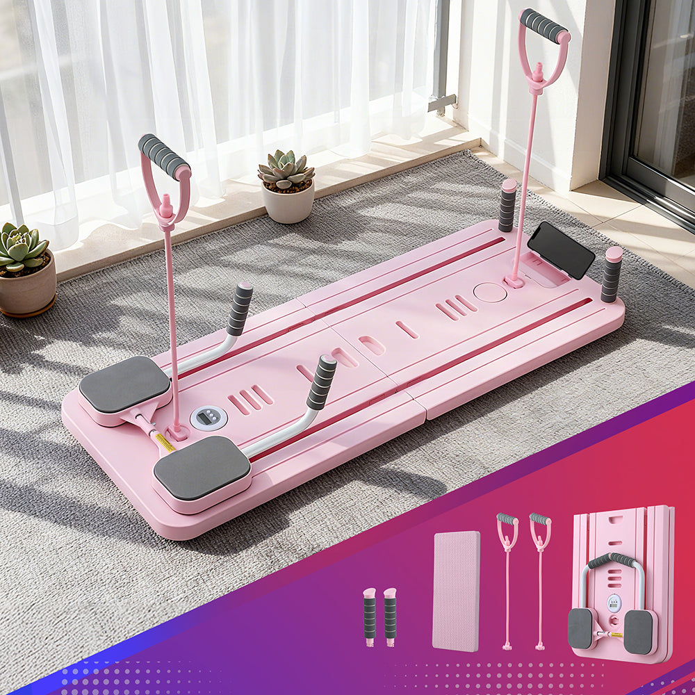 Everfit Pilates Reformer Abdominal Exercise Board Push Up Set Fitness Pink-7