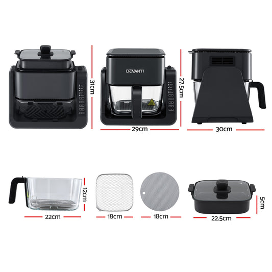 Devanti 2-IN-1 Air Fryer 5.5L Dual Zone Fryers Electric Cooker with Top BBQ Grill & Bot-1