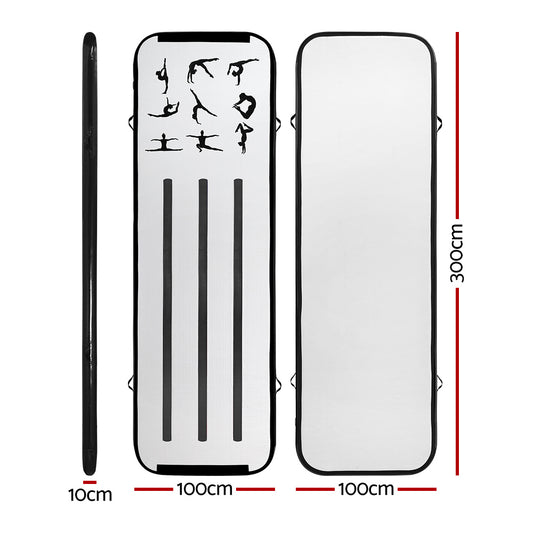 Everfit 3M Air Track Gymnastics Tumbling Mat Exercise Cheerleading Unique Black-1