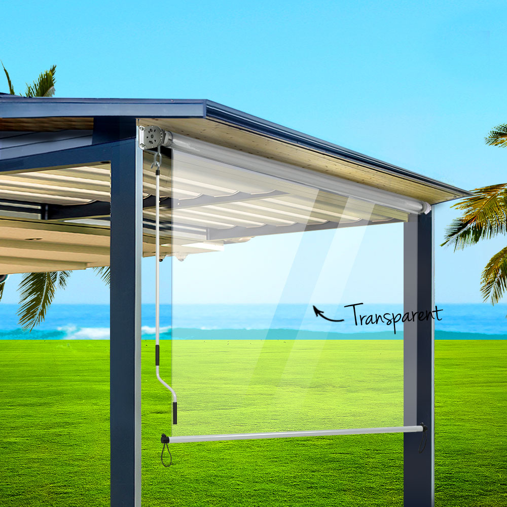 Instahut 1.5X2.4M Outdoor Blinds Clear Roll Down Awning Retractable Outdoor Blinds Water Wind Proof Transparent-7