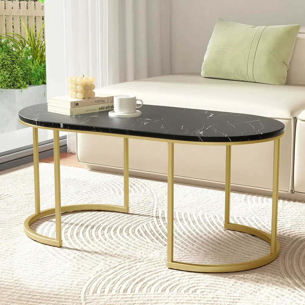 Artiss Coffee Table Marble Effect Black-6