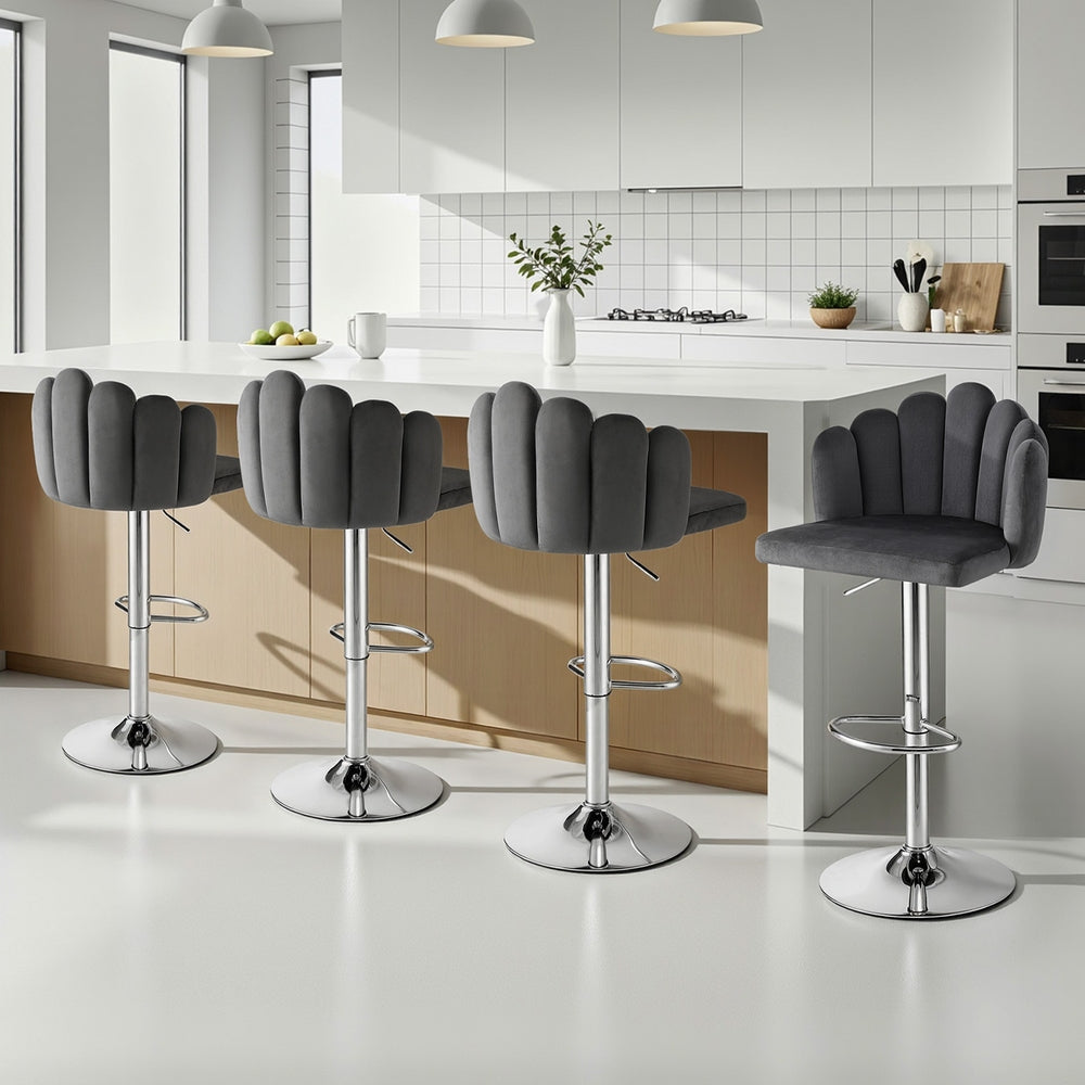 Artiss Bar Stool X4 Kitchen Dining Counter Gaslift Chair Adjustable Velvet Grey-6