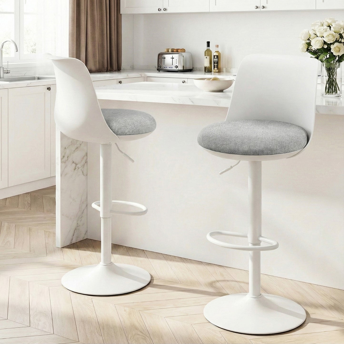 Artiss 2x Bar Stools Kitchen Swivel Gas Lift Counter Dining Chair Curved White-8