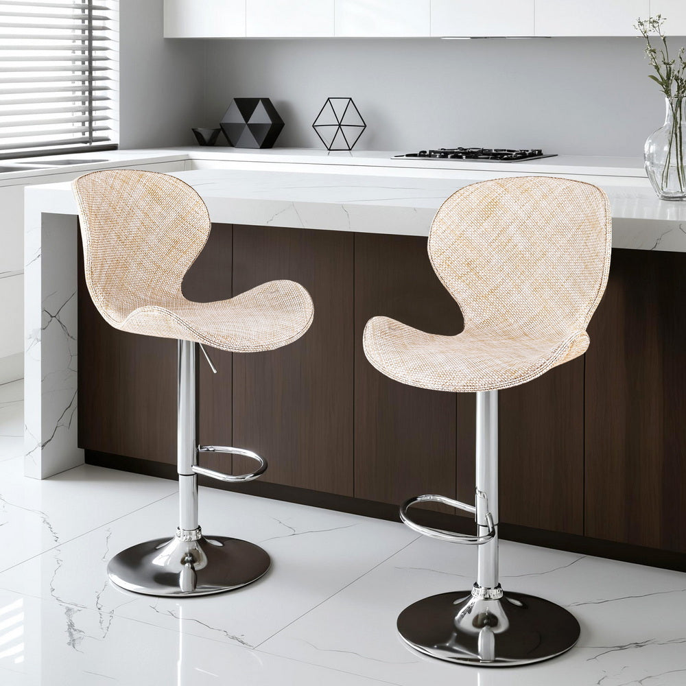 Artiss 2x Bar Stools Kitchen Swivel Gas Lift Counter Chair Wing PE Rattan Beige-6