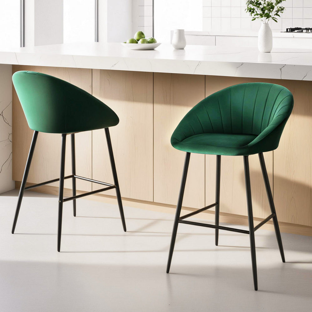 Artiss 2x Bar Stools Kitchen Dining Chair Counter Stool Tub Velvet Metal Green-6