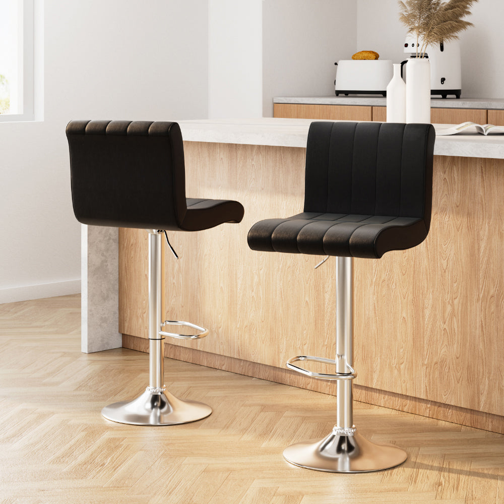 Artiss 2x Bar Stools Gas Lift Leather Chairs Black-7