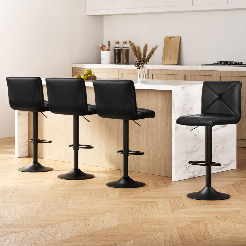 Artiss 4x Bar Stools Gas Lift Leather Chair Black-6