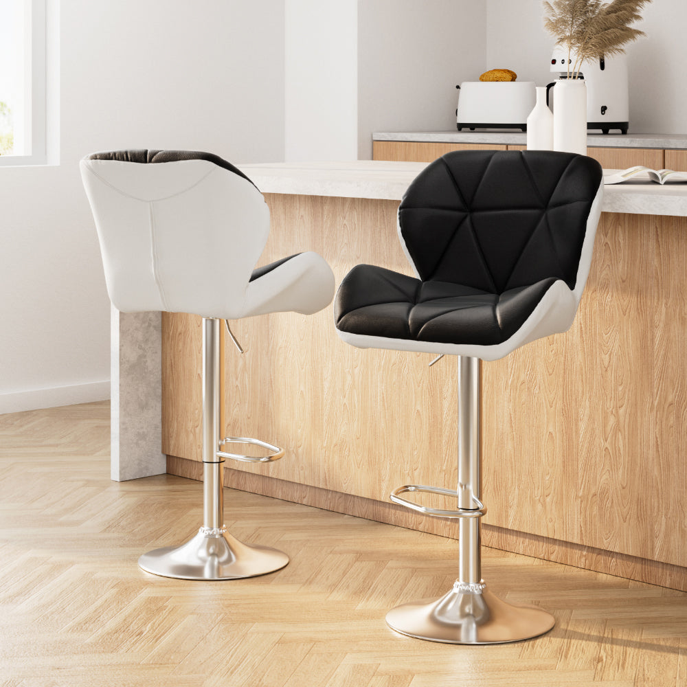 Artiss 2x Bar Stools Gas Lift Padded Leather Black & White-7