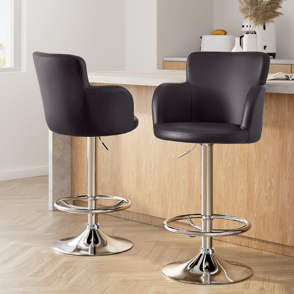 Artiss 2x Leather Bar Stools Swivel Adjustable Gas Lift PU Counter Chairs Brown-6