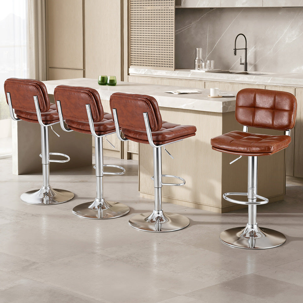 Artiss 4x Bar Stools Kitchen Swivel Gas Lift Counter Chair Tuft PU Leather Brown-6