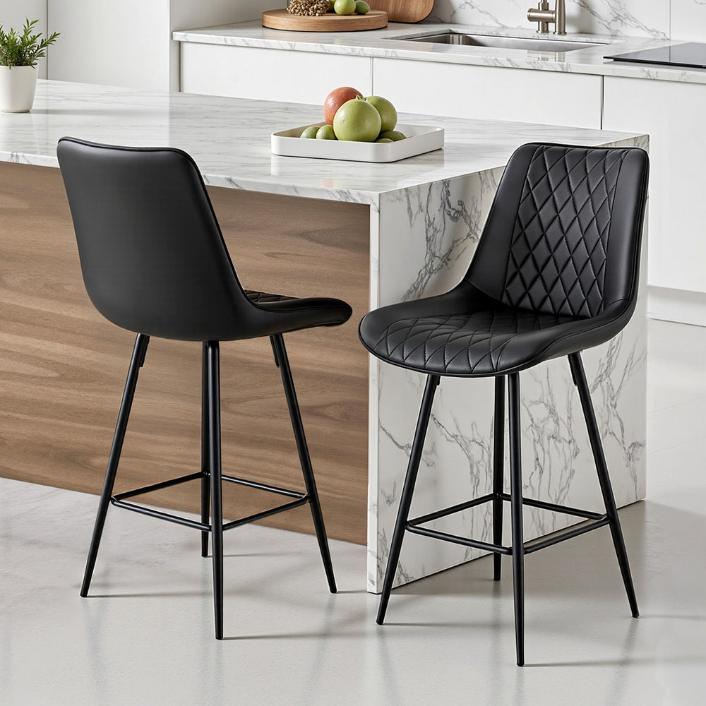 Artiss 2x Bar Stools Kitchen Dining Chair Counter Stool Diamond PU Leather Black-6