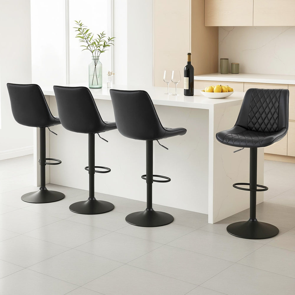 Artiss 4x Bar Stools Kitchen Swivel Gas Lift Counter Chair Diamond Leather Black-6