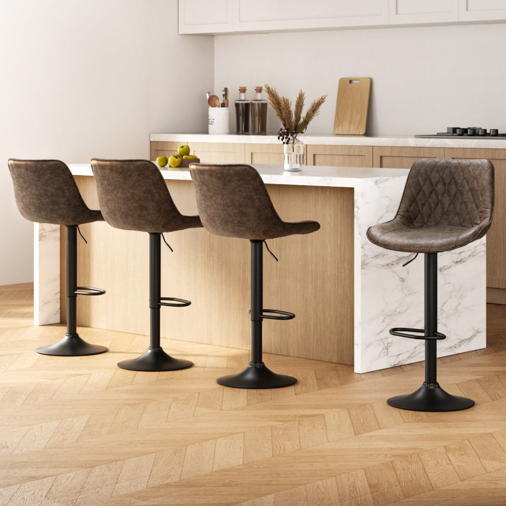 Artiss 4x Bar Stools Gas Lift Vintage Leather Brown-6