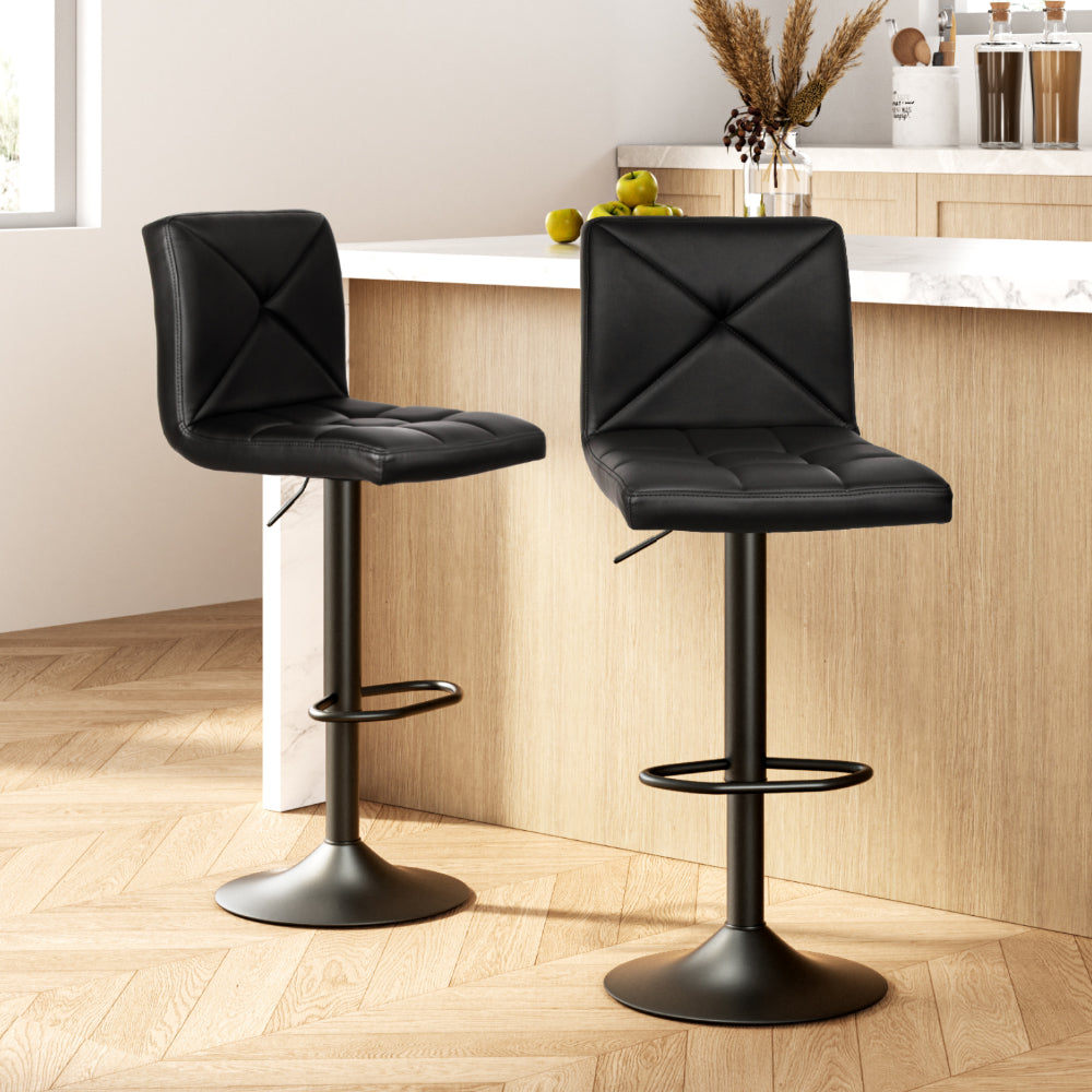 Artiss 2x Bar Stools Kitchen Dining Chairs Gas Lift Stool Leather Black-7