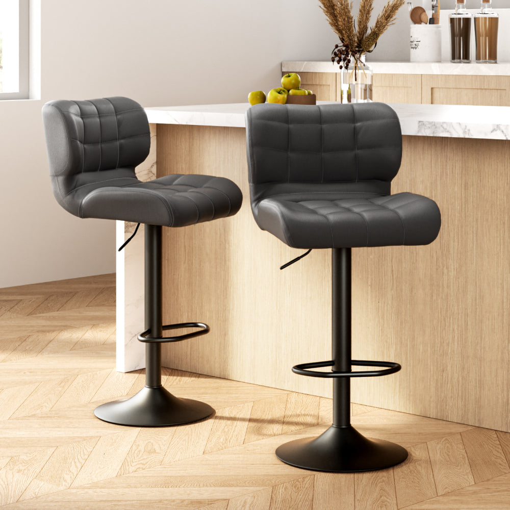 Artiss 2x Bar Stools Gas Lift Leather Padded Grey-6