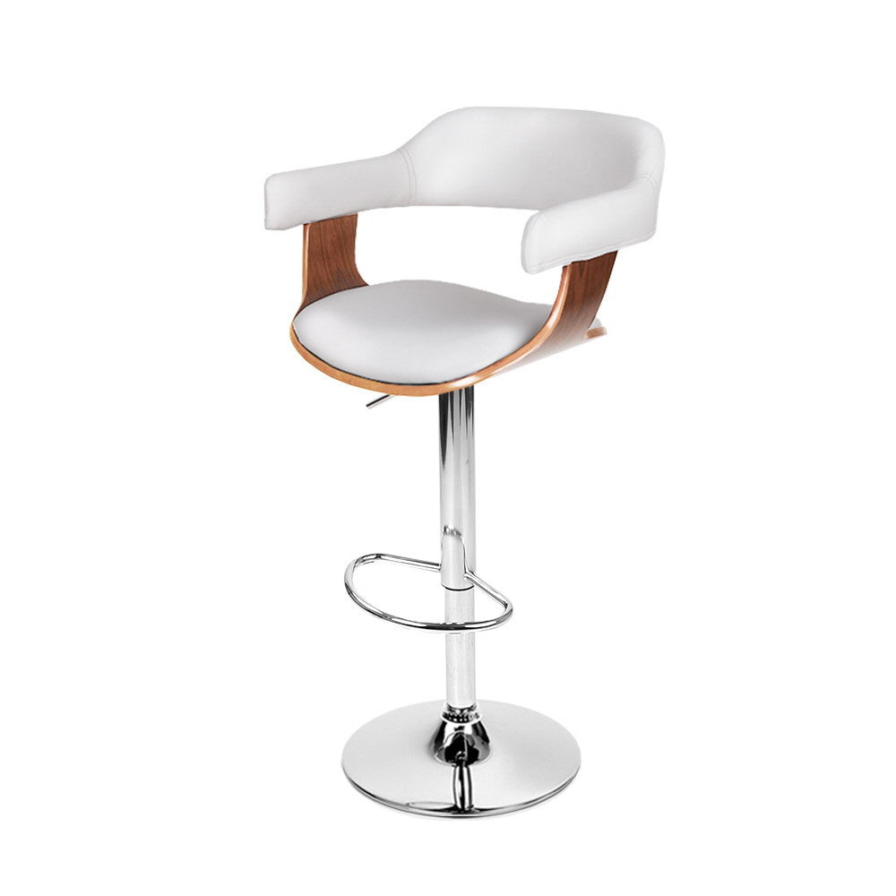 Artiss Bar Stools Gas Lift Leather w/Armrest White-7