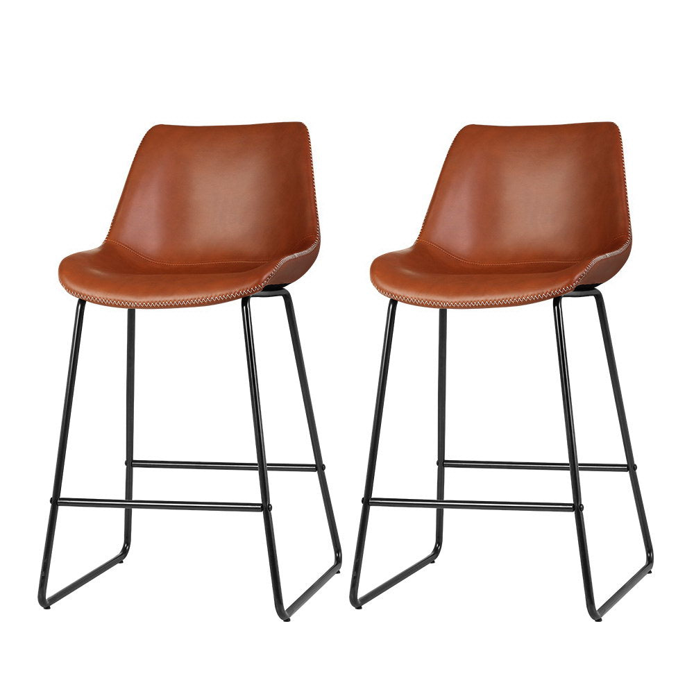 Artiss Bar Stools Kitchen Counter Barstools Leather Metal Chairs Brown x2-6