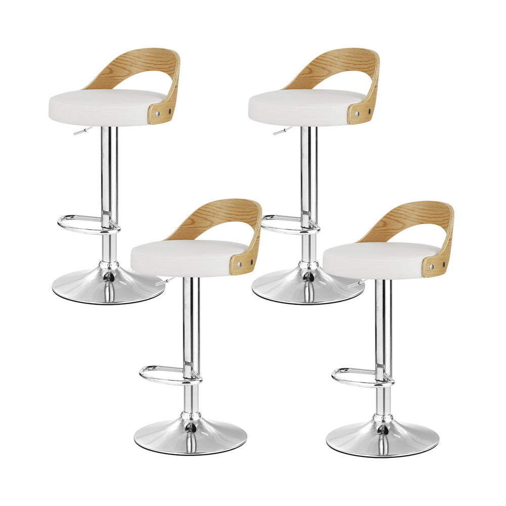Artiss 4x Bar Stools Adjustable Leather Padded White-6
