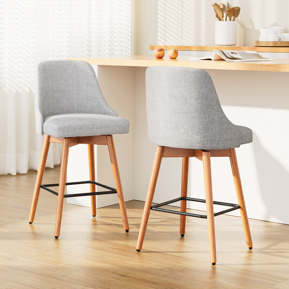 Artiss 2x Bar Stools Swivel Seat Wooden Grey-7