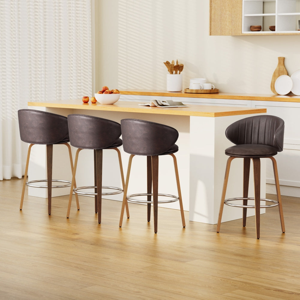 4x Artiss Bar Stools Dining Chairs Contoured Leather Wood Stool-6