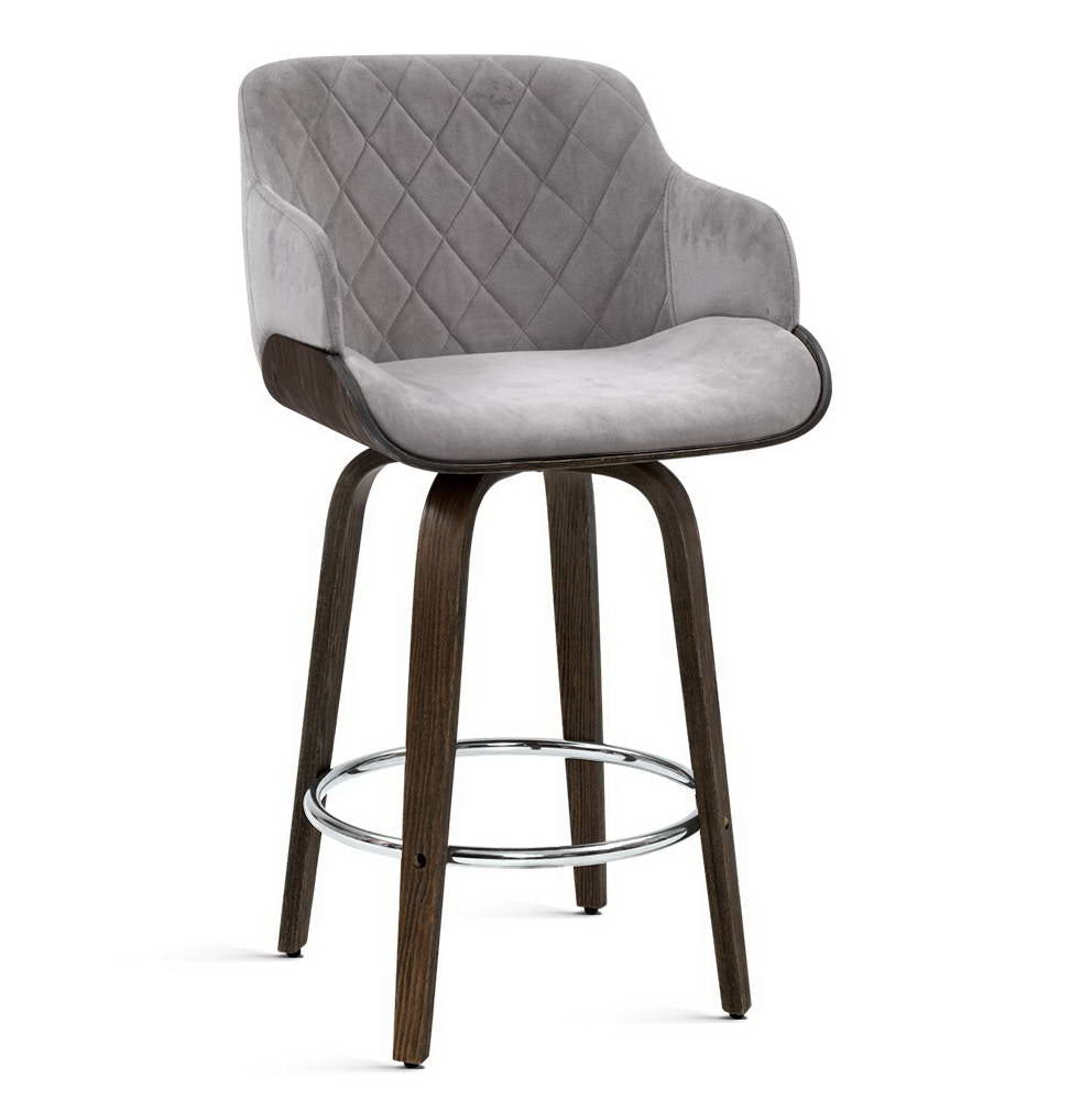 Artiss Bar Stools Swivel Velvet Padded Wooden-7