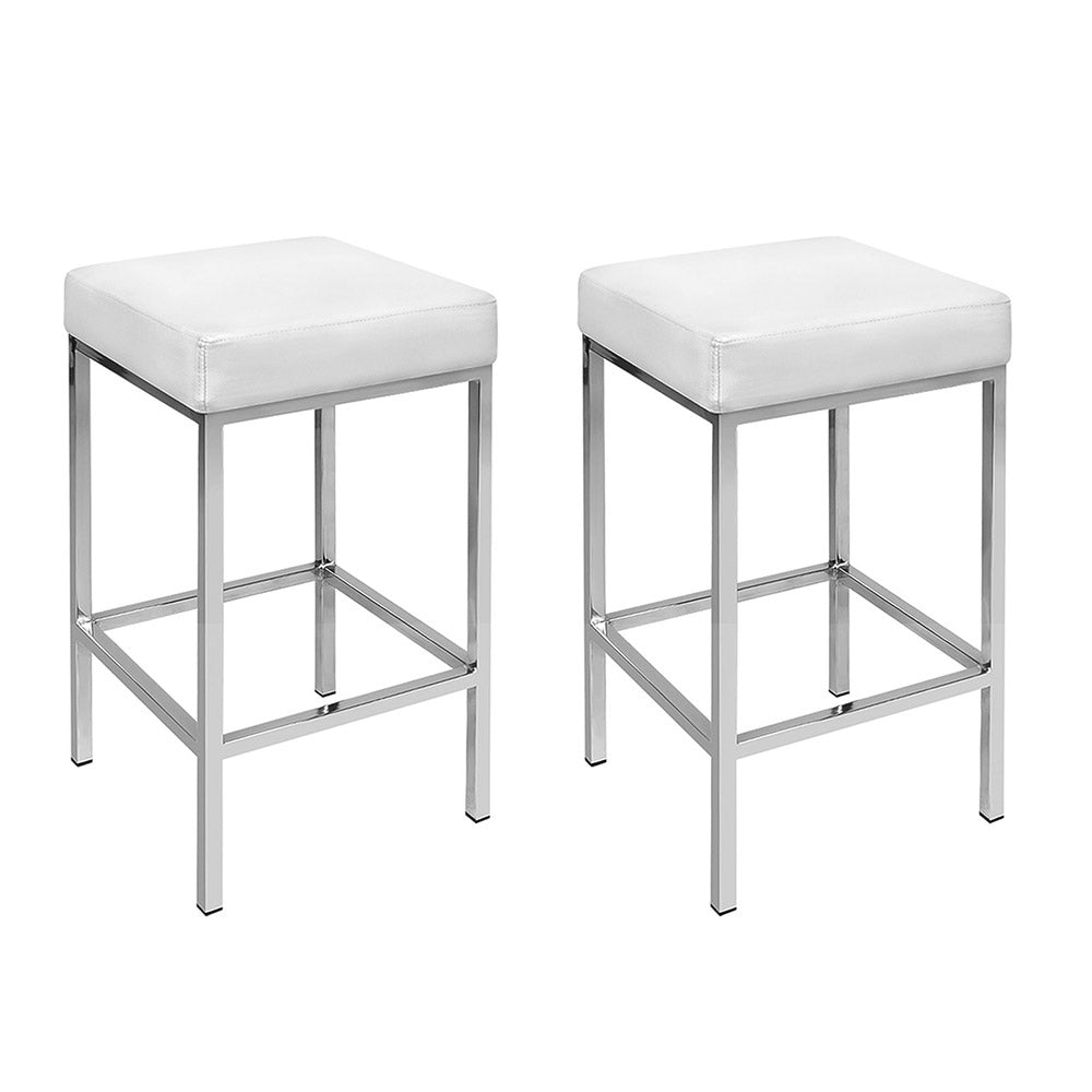 Artiss 2x Bar Stools Leather Padded Metal White-7