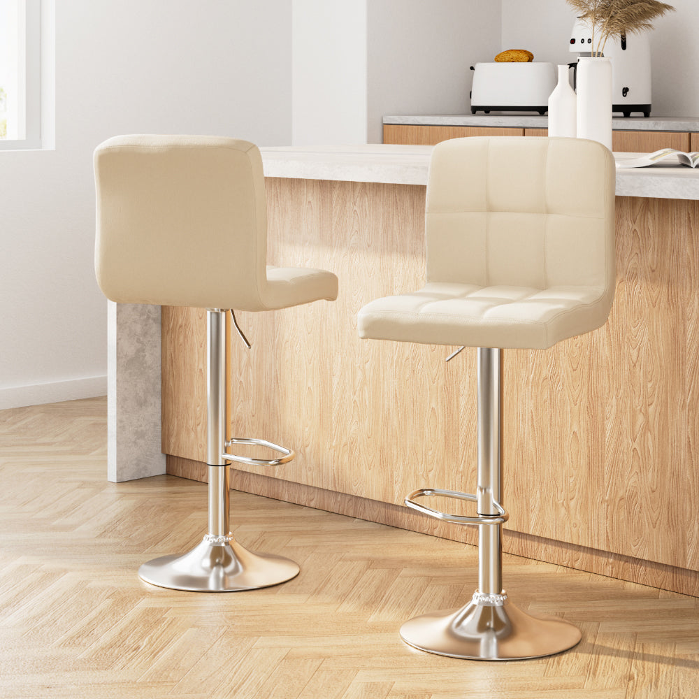 Artiss 2x Bar Stools Leather Gas Lift Beige-7