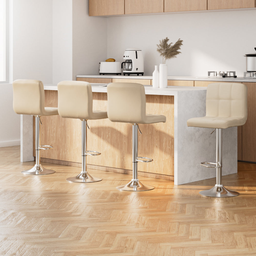 Artiss 4x Bar Stools Leather Gas Lift Beige-6