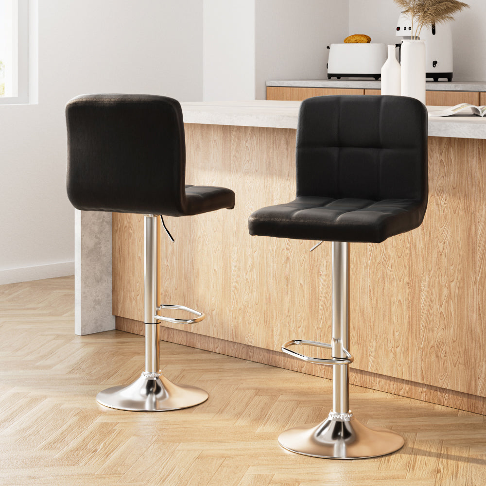 Artiss 2x Bar Stools Leather Gas Lift Black-7