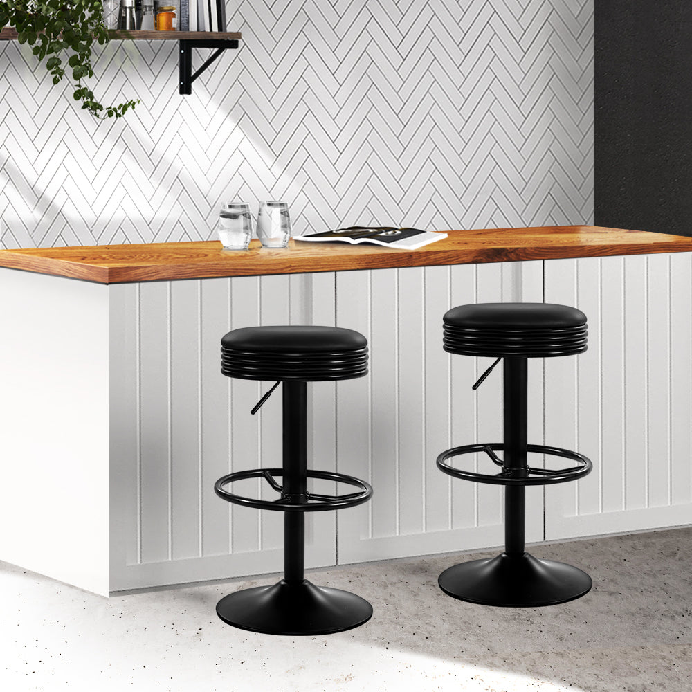 Artiss 2x Bar Stools Leather Padded Gas Lift Black-7