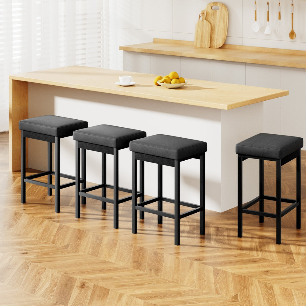 A Set of 4 Artiss Metal Bar Stools PU Seat Dining Counter Chairs-6
