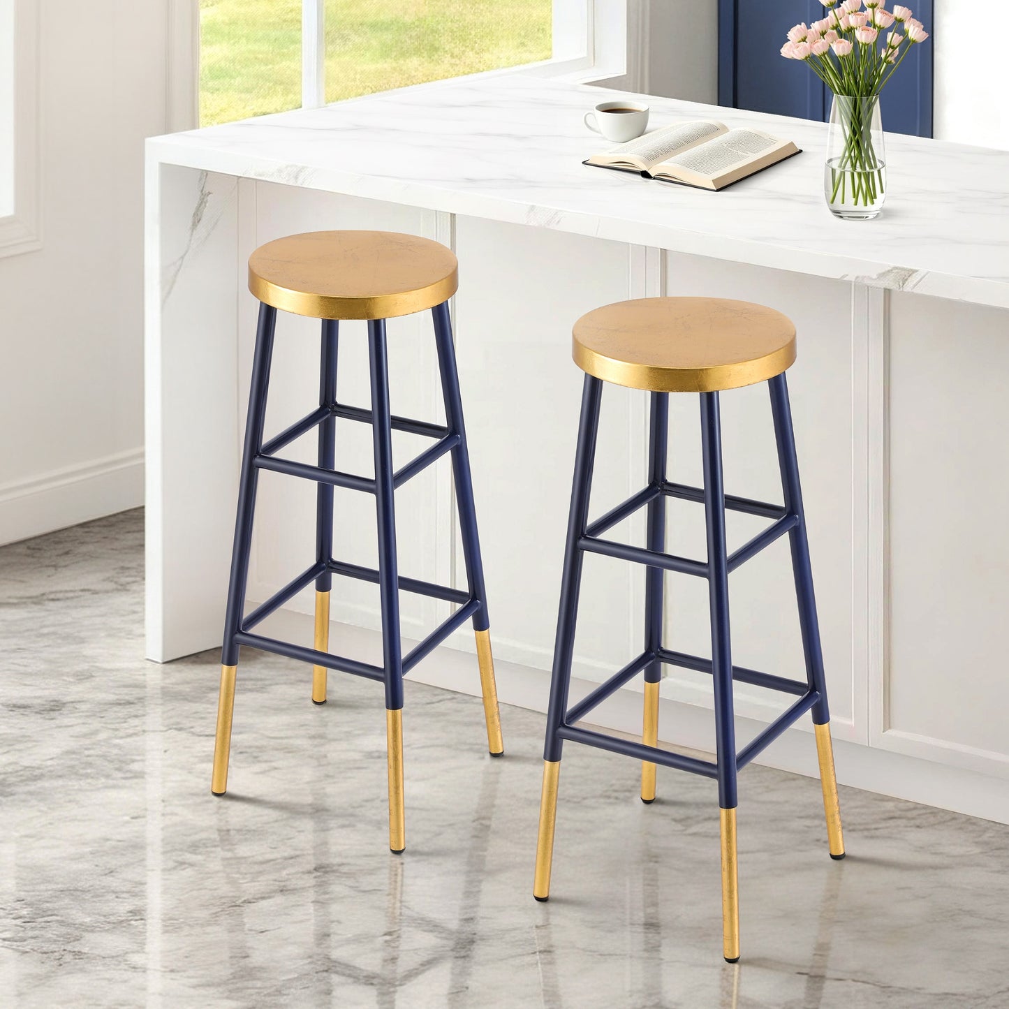 Artiss 2x Bar Stools Metal Gold Navy-6