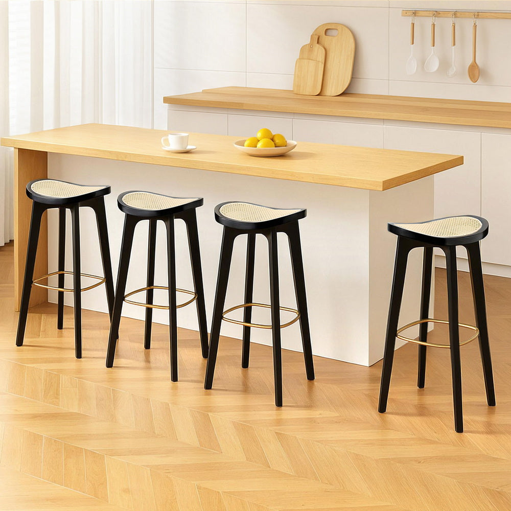 Artiss 4x Bar Stools Rattan Counter Kitchen Dinning Chair Bamboo Saddle Black-6