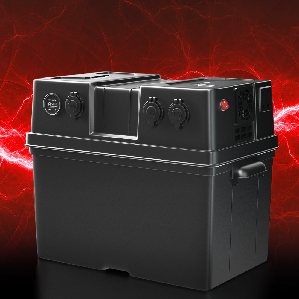 Giantz Battery Box 500W Inverter Deep Cycle Battery Portable Caravan Camping USB-7