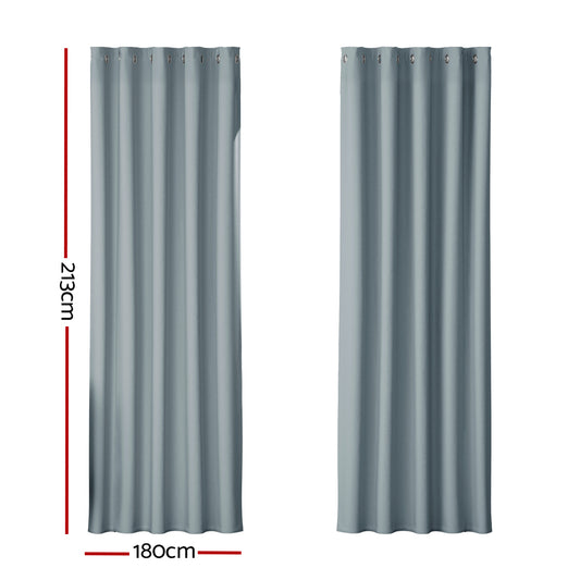 Artiss 2X Blockout Curtains Eyelet 180x213cm Grey-1