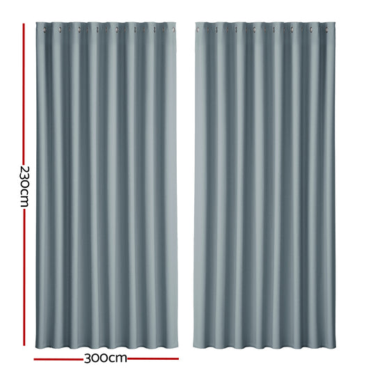 Artiss 2X Blockout Curtains Eyelet 300x230cm Grey-1