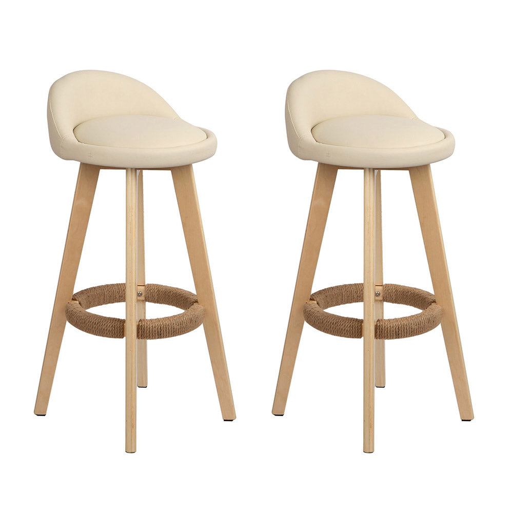 Artiss 2x Bar Stools Padded Leather Wooden Beige-7