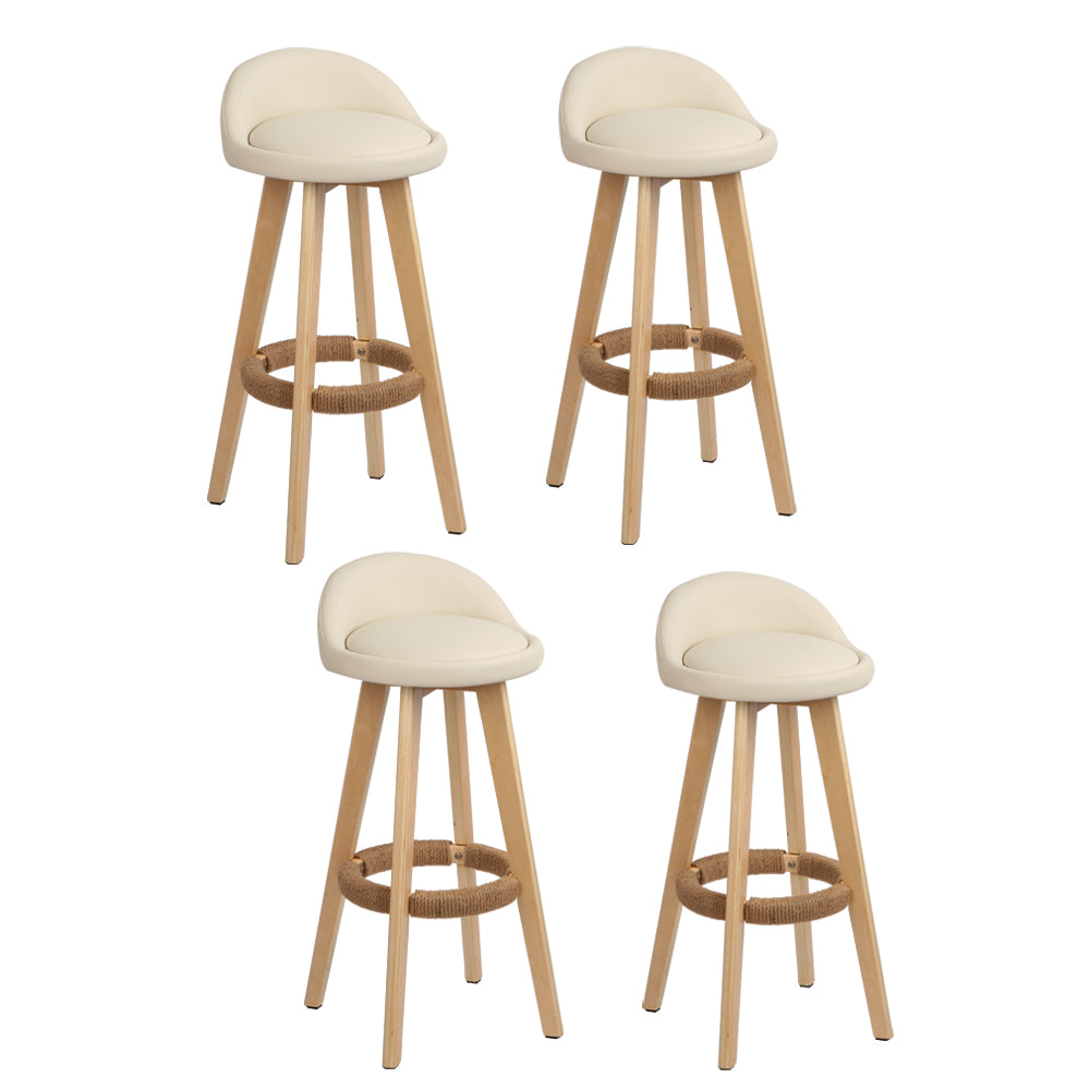 Artiss 4x Bar Stools Padded Leather Wooden Beige-6