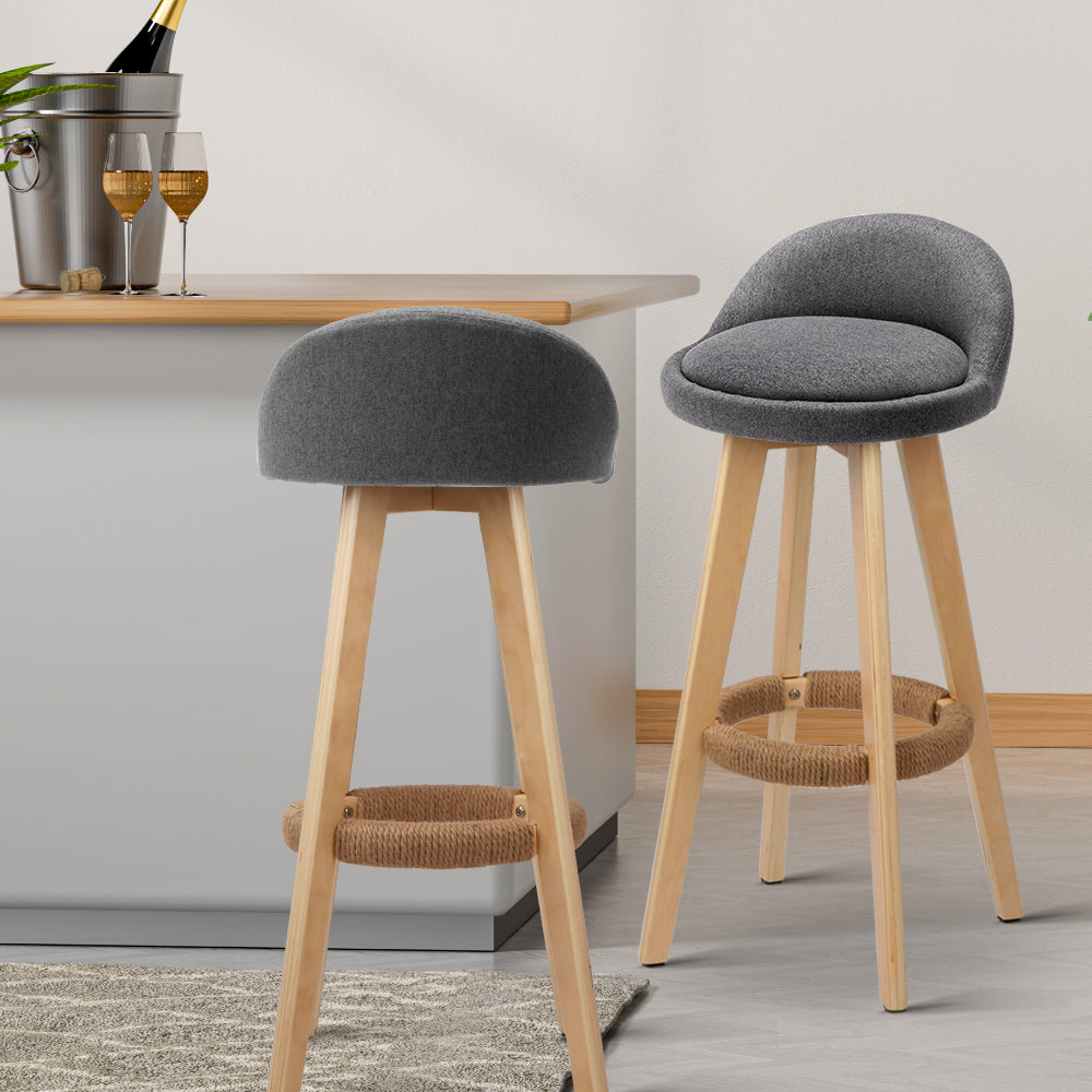 Artiss 4x Bar Stools Padded Linen Wooden Grey-6