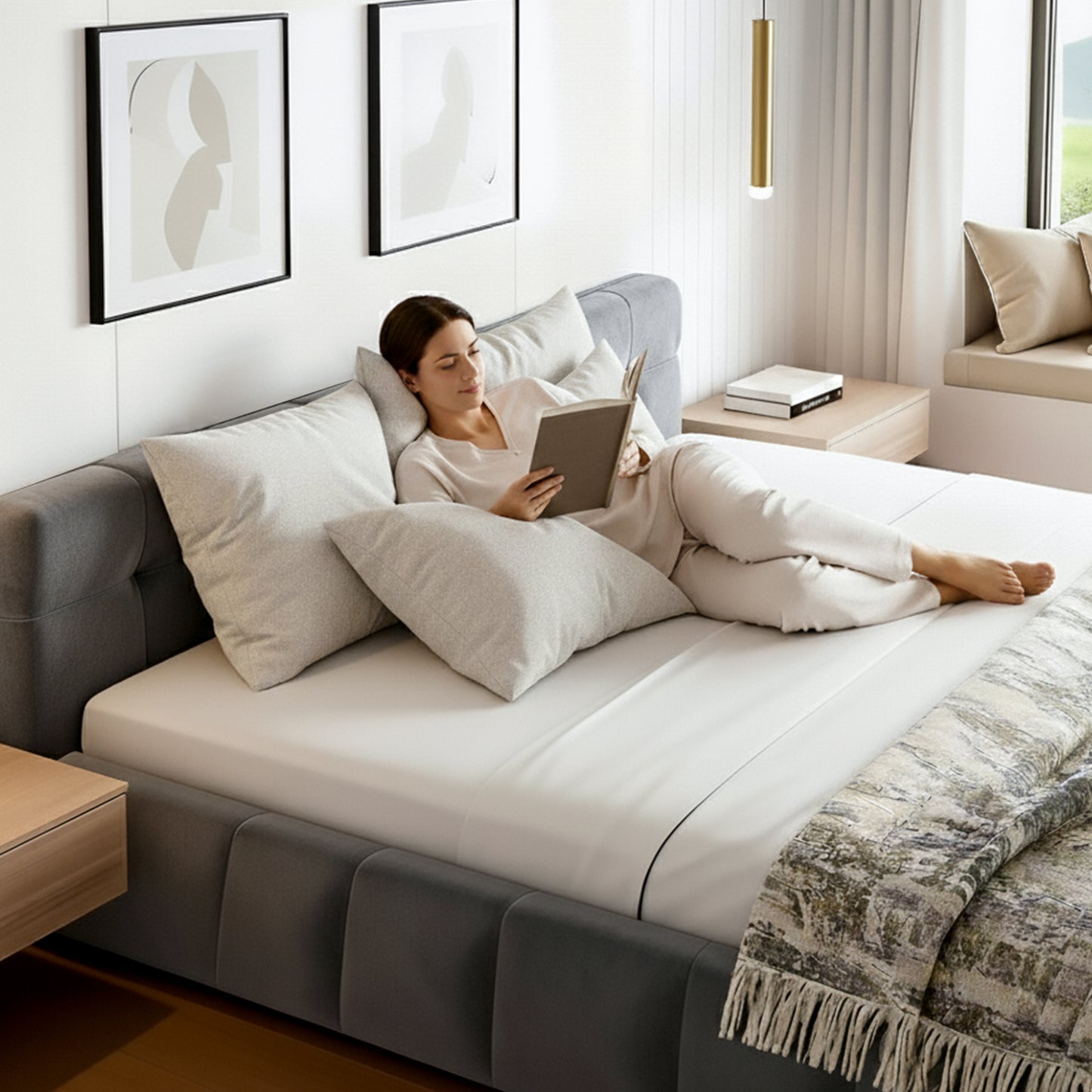 Artiss King Size Bed Frame Plush Soft Headboard Velvet Platform Base for Modern Bedrooms Grey-6