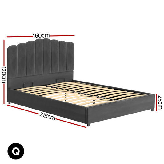 Artiss Bed Frame Double Size Velvet Grey FION-1