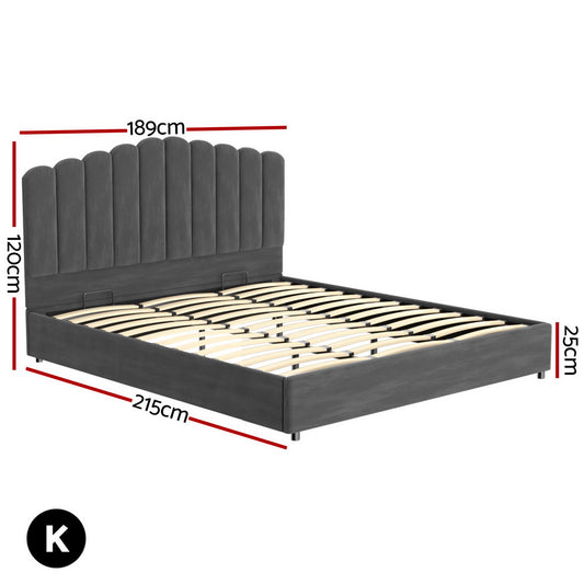 Artiss Bed Frame King Size Velvet Grey FION-1