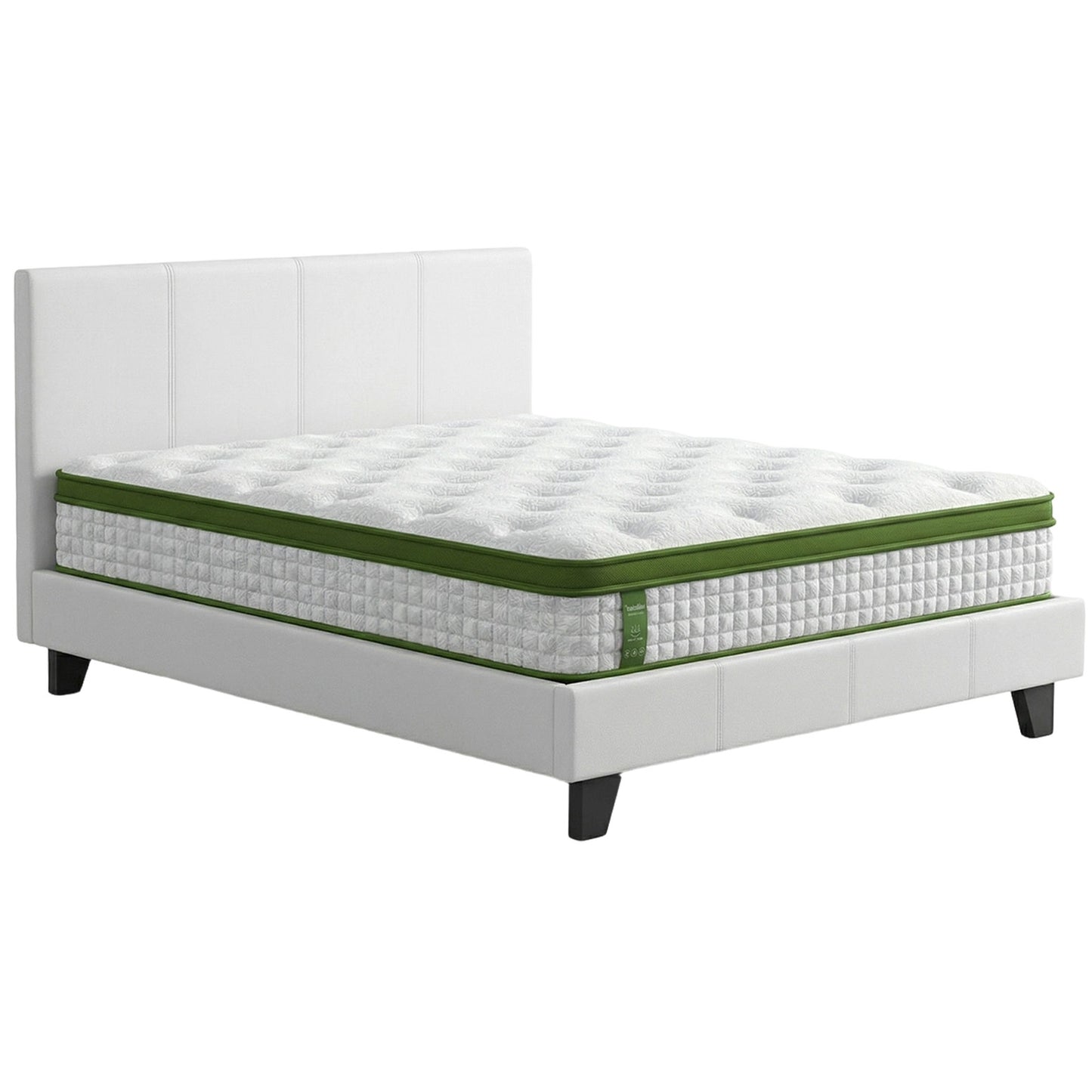 Artiss Double Bed Frame Platform White PVC Leather Hybrid Mattress Modern-6