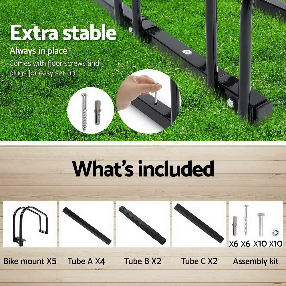 Weisshorn 5 Bike Stand Rack Bicycle Storage Floor Parking Holder Cycling Black-5