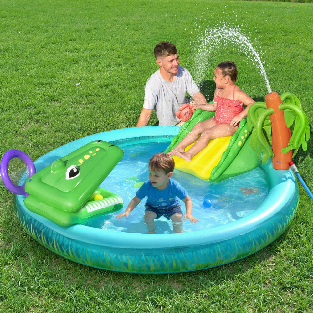 Bestway Kids Inflatable Splash Play Pool with Slide Ball Crocodile Fishing Net-6
