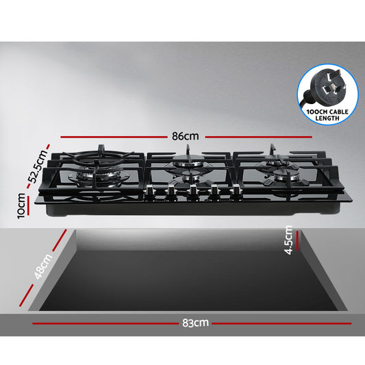 Devanti Gas Cooktop 90cm 5 Burner Black-1