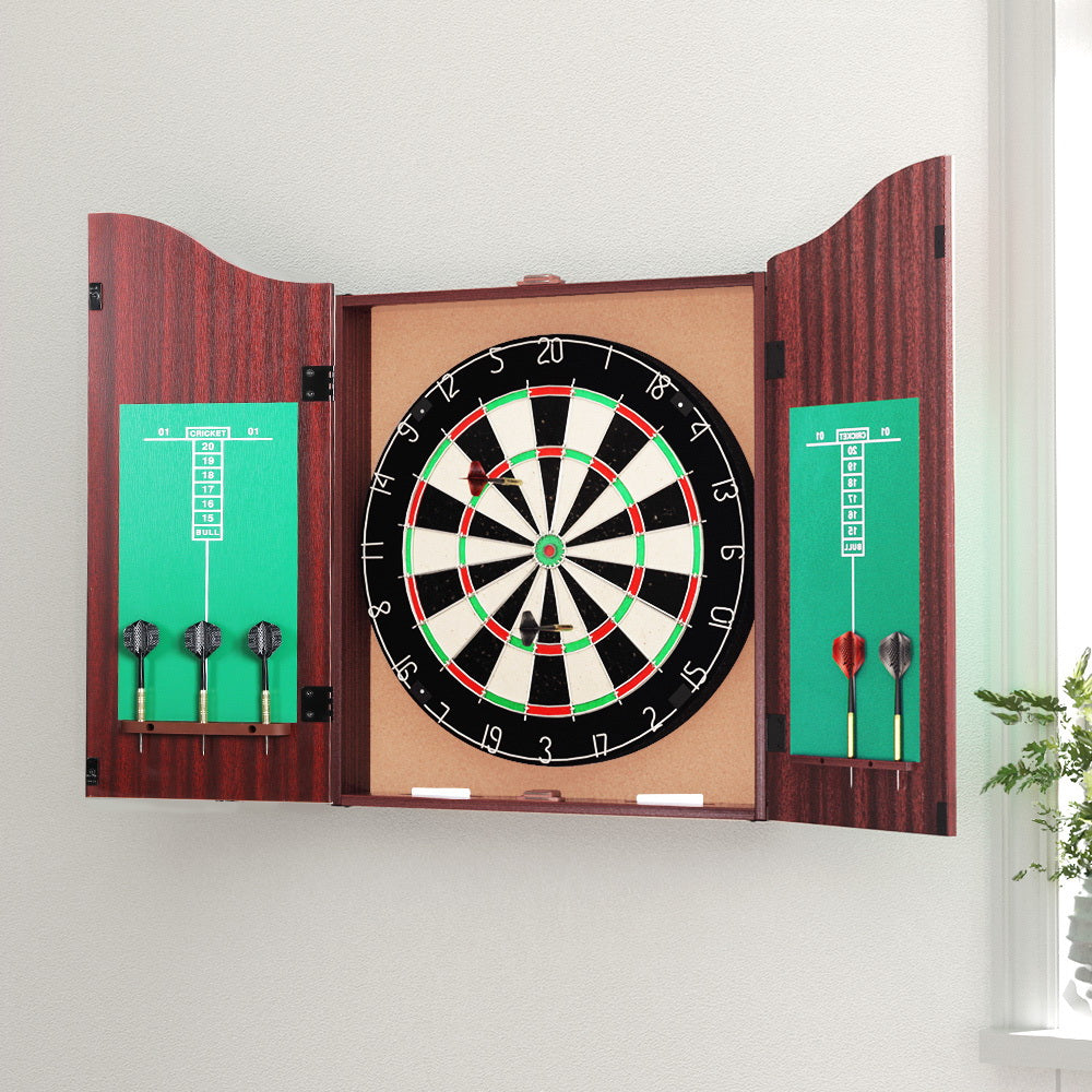 18" Dartboard Dart Board with Steel Darts Wooden Cabinet Party Game-6