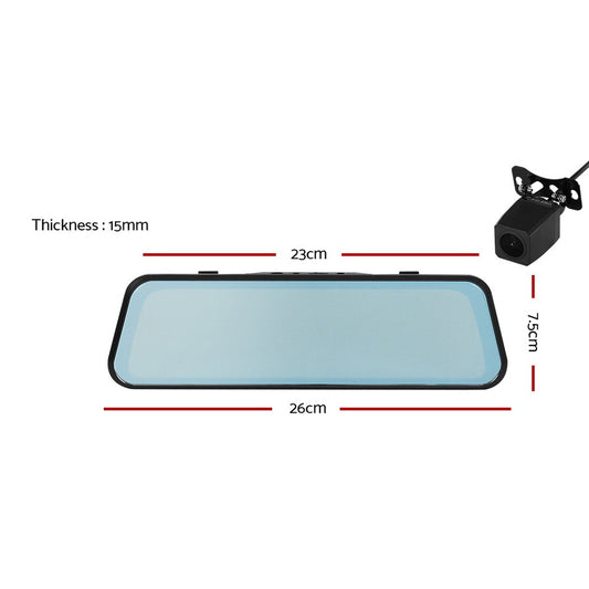 UL-tech Dash Camera 1080P 9.66" Front and Rear View Cam Car DVR Reverse Recorder-1