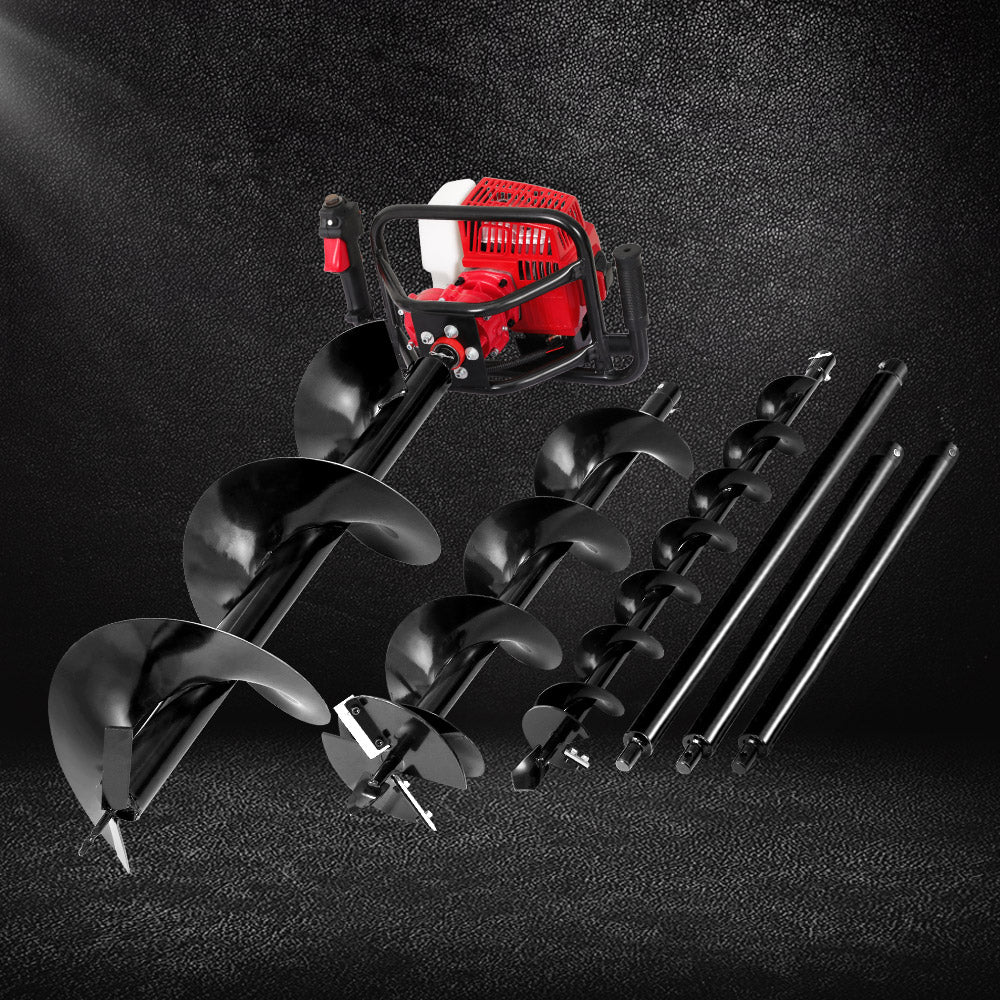 Giantz Post Hole Digger 92CC Petrol Motor Drill Extension Auger Bits Kits-6