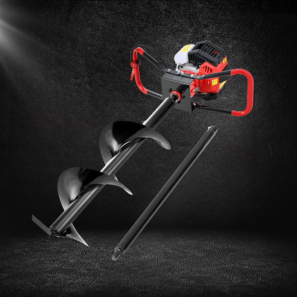 Giantz 65CC Post Hole Digger 300mm Petrol Drill Auger Extension Bits-6